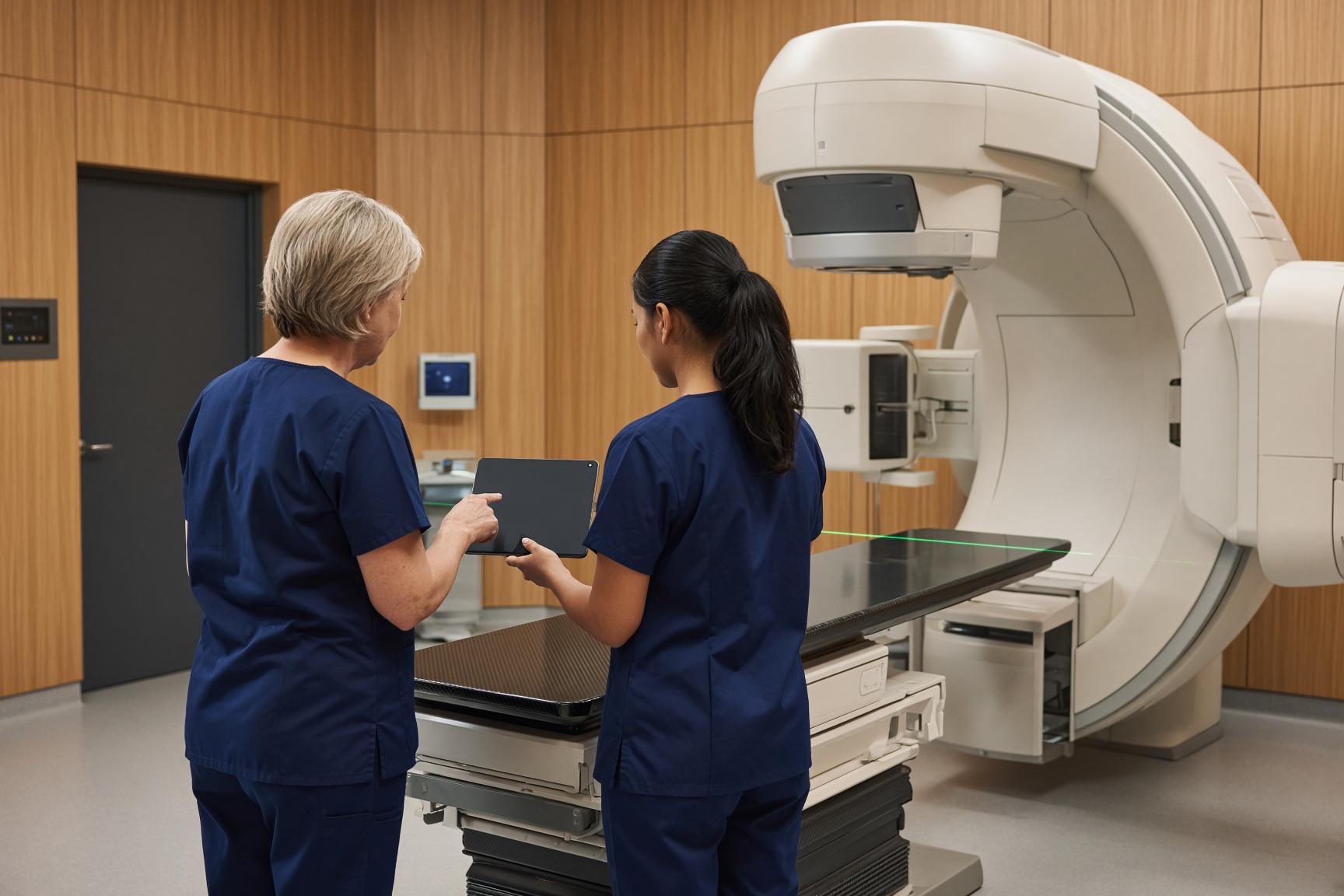 Mentorship between radiation therapists beside a linear accelerator